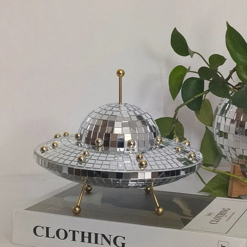 Disco Ball UFO Ornaments Miniature Creative Sculptures Elegant Retro Ornaments Aesthetic Table Accessories Home Decorations